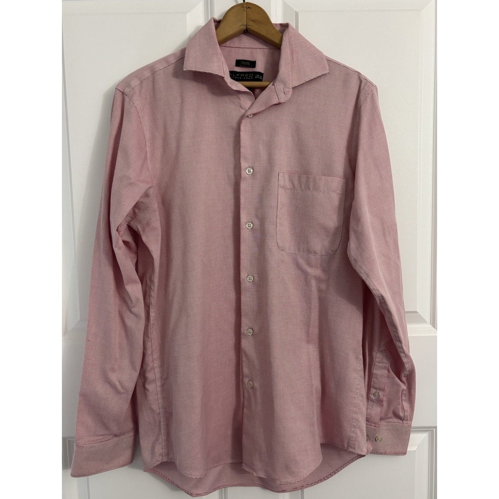 Alfred Sung Regular‎ Fit Check Pink Non-Iron Cotton Men's Dress Shirt 15.5 34/35